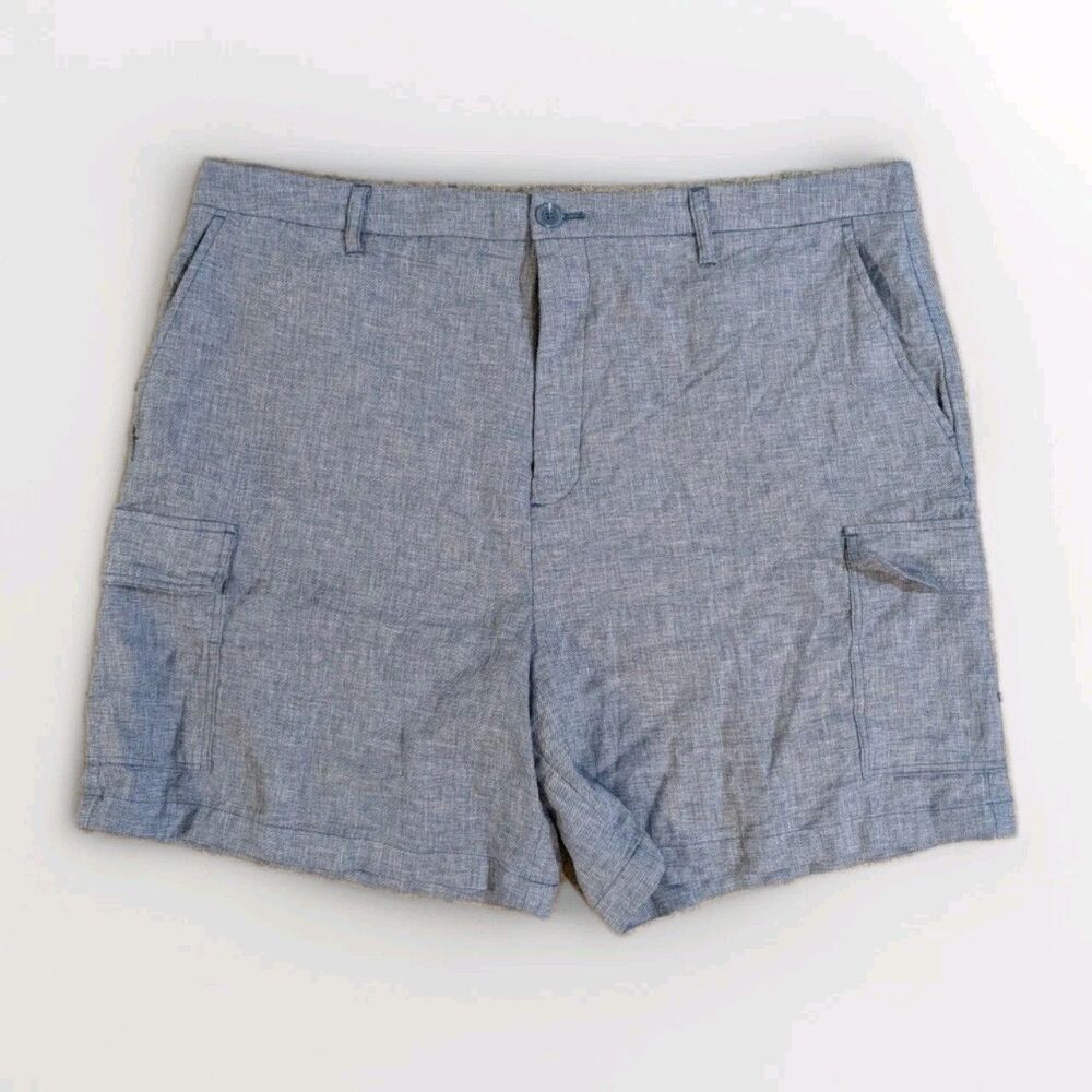 NovaMEN Men’s 38 Grey Linen Cotton Blend Cargo Shorts Lightweight Summer Casual